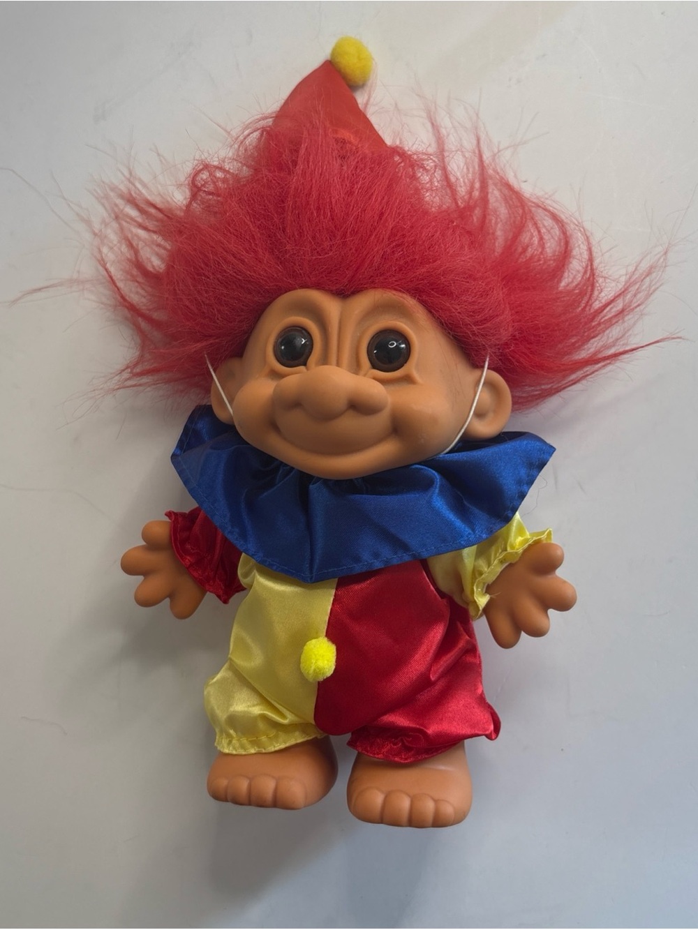 Russ Berrie Red-Haired Clown Troll with Blue Collar and Yellow Accents